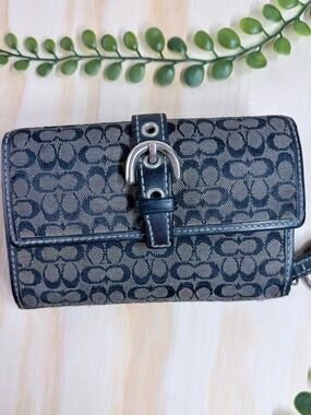 Vintage Coach Signature Canvas Buckle Wallet 6682 Brown Black Key Ring Y2K